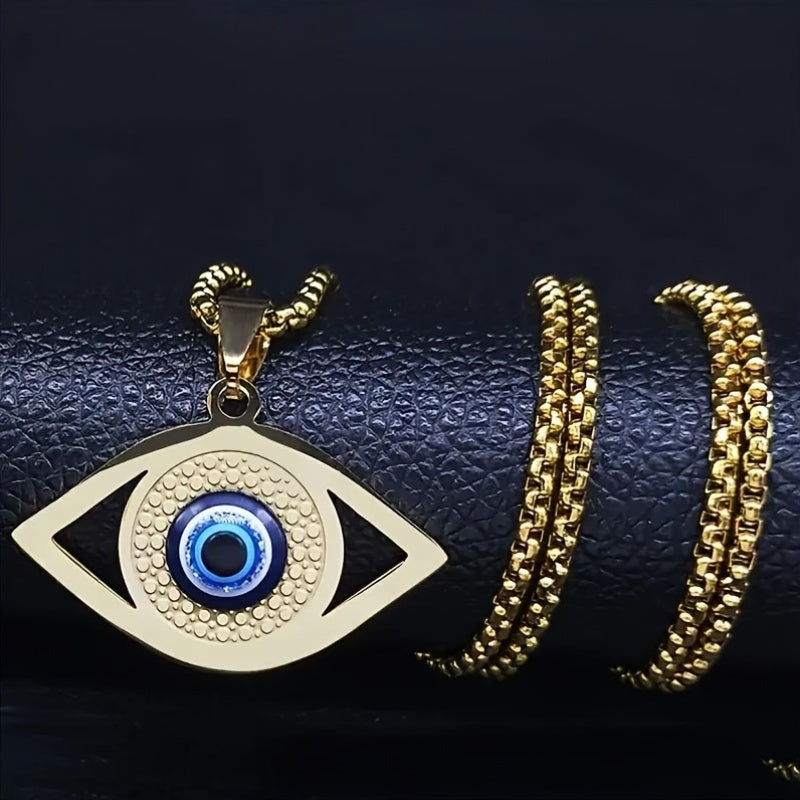 Vintage Evil Eye Pendant Necklace in Stainless Steel with Elegant Eye Motif – Timeless Artisan Jewelry