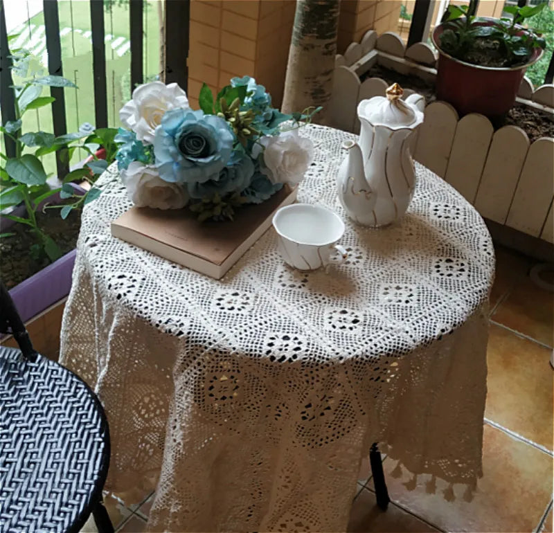 Handmade Crochet Cotton Tablecloth – Pastoral Style for Tea Parties & Home Decor