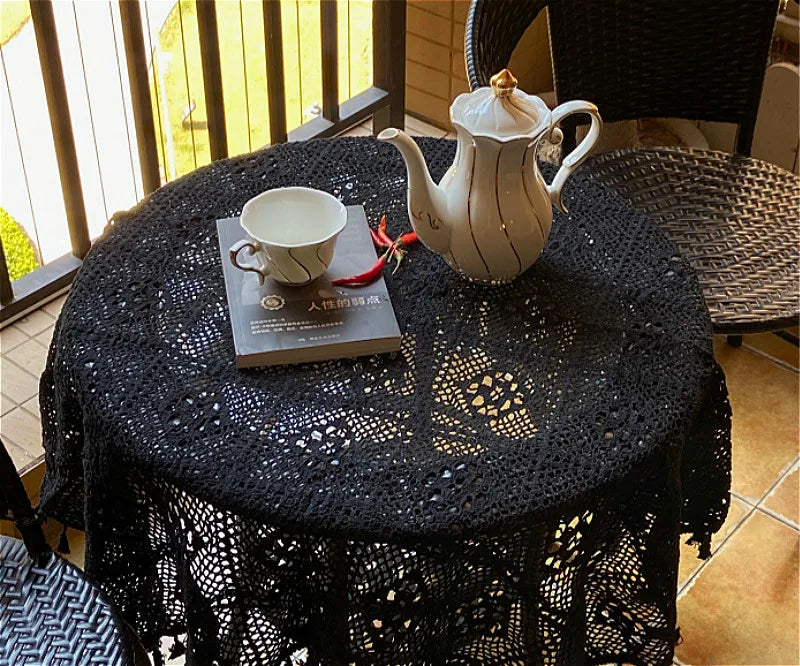 Handmade Crochet Cotton Tablecloth – Pastoral Style for Tea Parties & Home Decor