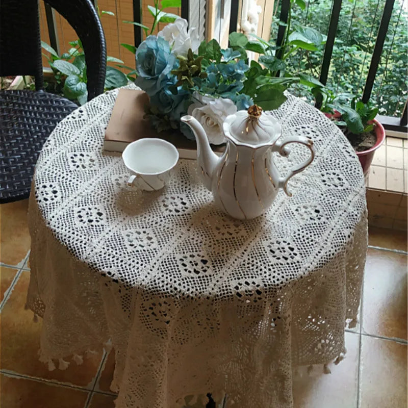 Handmade Crochet Cotton Tablecloth – Pastoral Style for Tea Parties & Home Decor