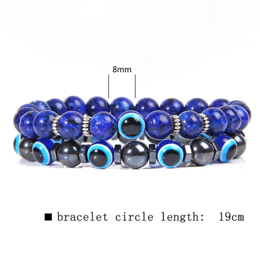 Handmade Evil Eye & Lava Stone Bracelet Set – Unisex Protection Jewelry