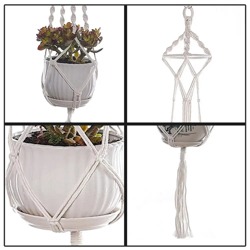 Handmade Boho Macrame Plant Hanger – Woven Rope Basket for Balcony & Garden Décor (Pot Not Included)