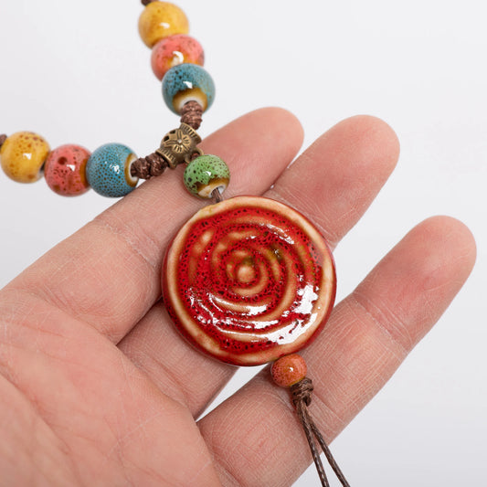 Bohemian Red Ceramic Necklace – Handmade Indian Artisan Jewelry