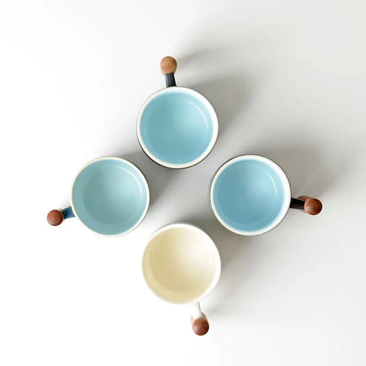 Handmade Vintage Coffee Cup with Wooden Handle