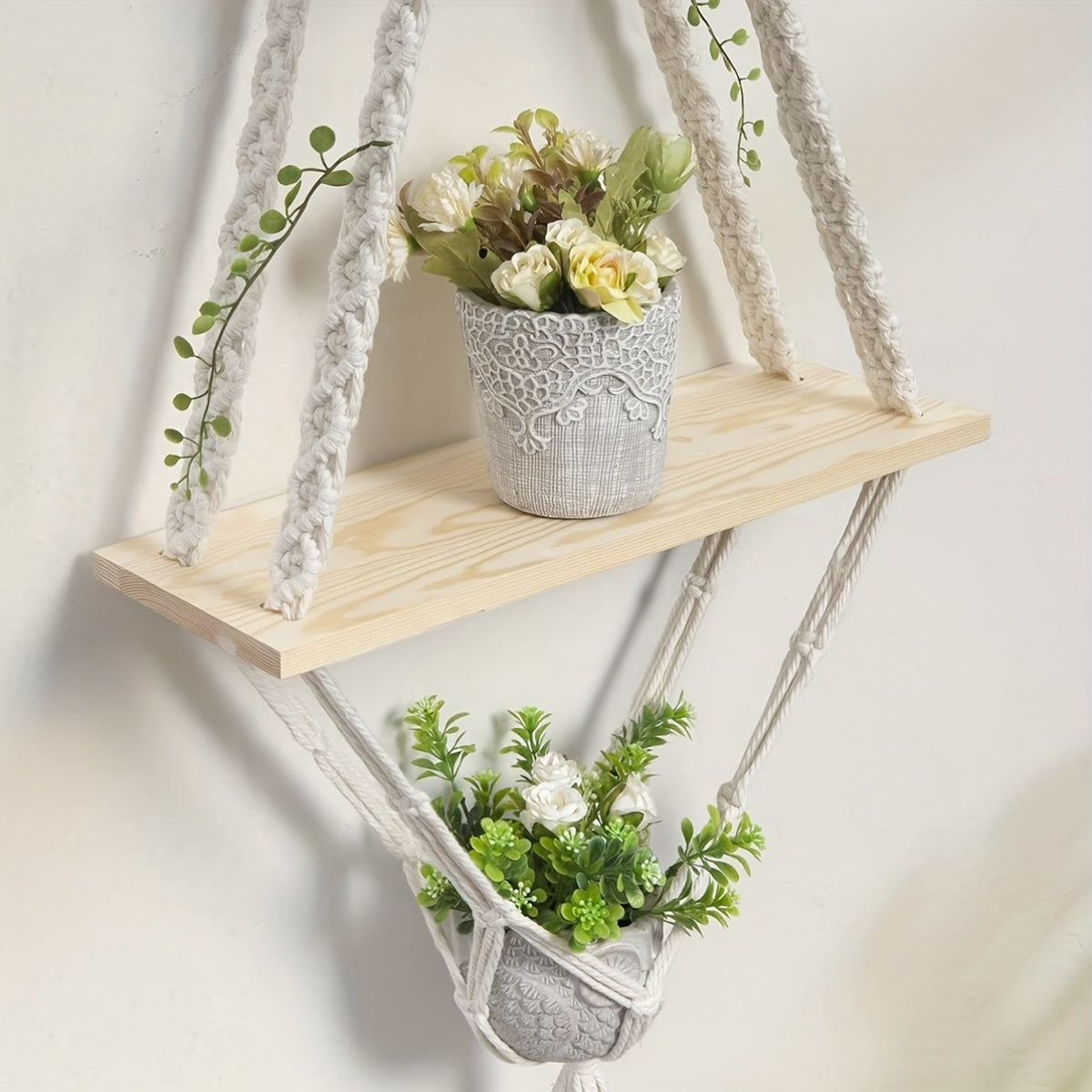 Handmade Macrame Wall Shelf – Bohemian Hanging Storage & Display Décor