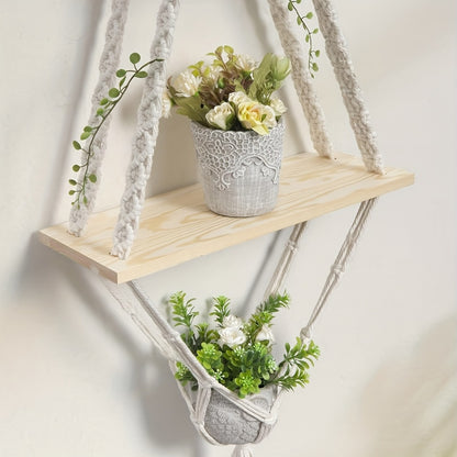 Handmade Macrame Wall Shelf – Bohemian Hanging Storage & Display Décor
