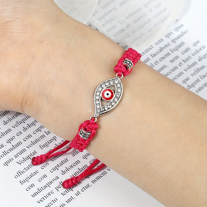 Adjustable Woven Evil Eye Bracelet – Multi-Color Nylon Thread with Alloy Charm, Protective Lucky Jewelry