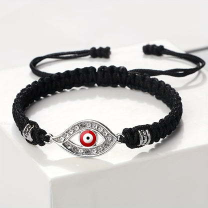 Adjustable Woven Evil Eye Bracelet – Multi-Color Nylon Thread with Alloy Charm, Protective Lucky Jewelry