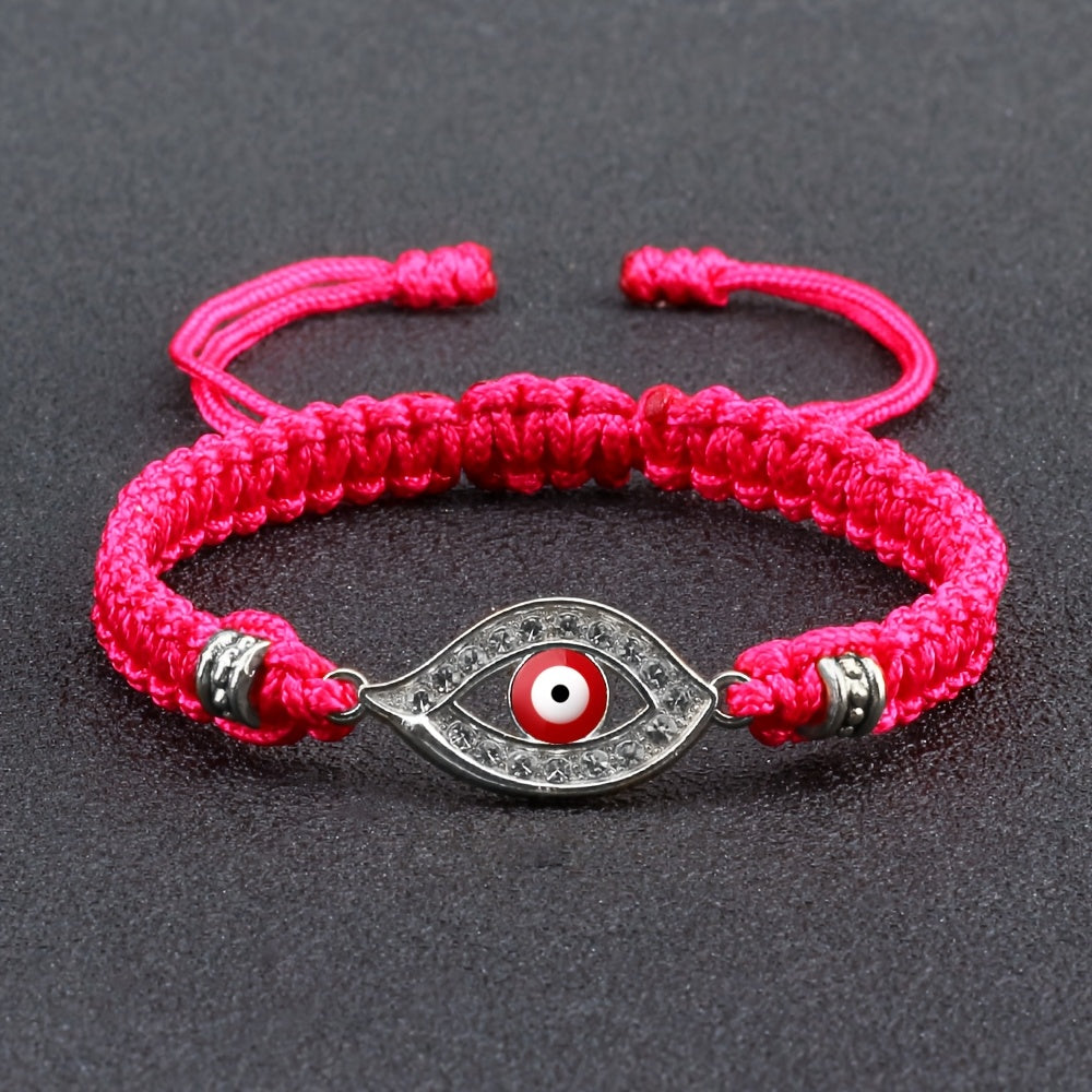 Adjustable Woven Evil Eye Bracelet – Multi-Color Nylon Thread with Alloy Charm, Protective Lucky Jewelry
