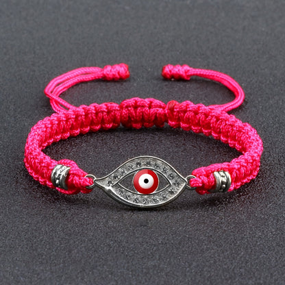 Adjustable Woven Evil Eye Bracelet – Multi-Color Nylon Thread with Alloy Charm, Protective Lucky Jewelry