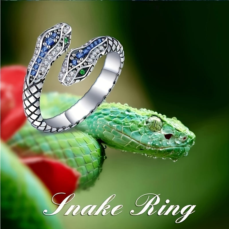 Elegant Adjustable Snake Ring – Blue Crystal Accents, Perfect for Any Occasion