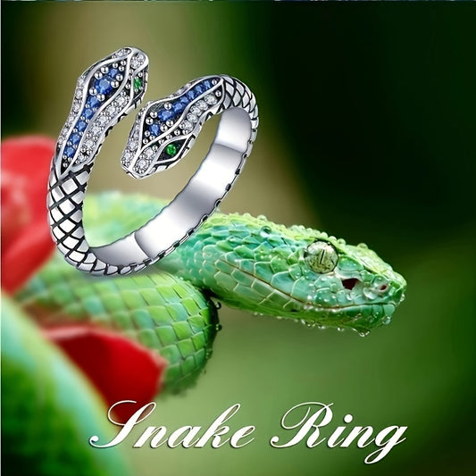 Elegant Adjustable Snake Ring – Blue Crystal Accents, Perfect for Any Occasion