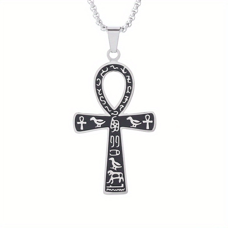 Ancient Egyptian Ankh Cross Pendant – Men’s Stainless Steel Necklace, Pharaoh Amulet Jewelry Gift