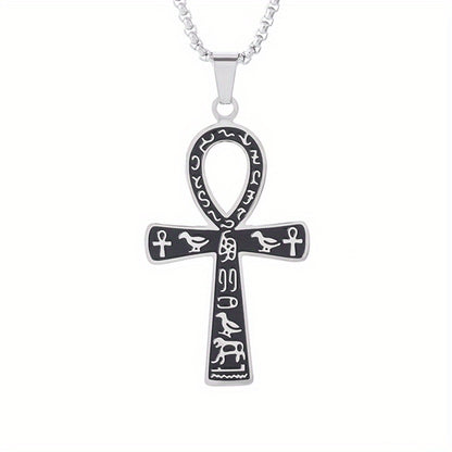 Ancient Egyptian Ankh Cross Pendant – Men’s Stainless Steel Necklace, Pharaoh Amulet Jewelry Gift