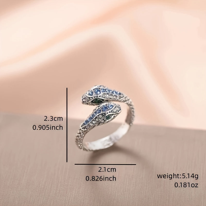 Elegant Adjustable Snake Ring – Blue Crystal Accents, Perfect for Any Occasion