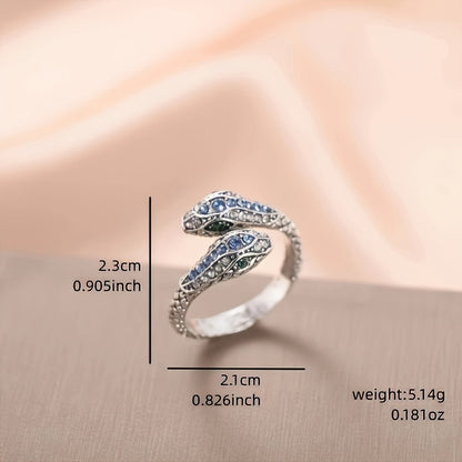 Elegant Adjustable Snake Ring – Blue Crystal Accents, Perfect for Any Occasion