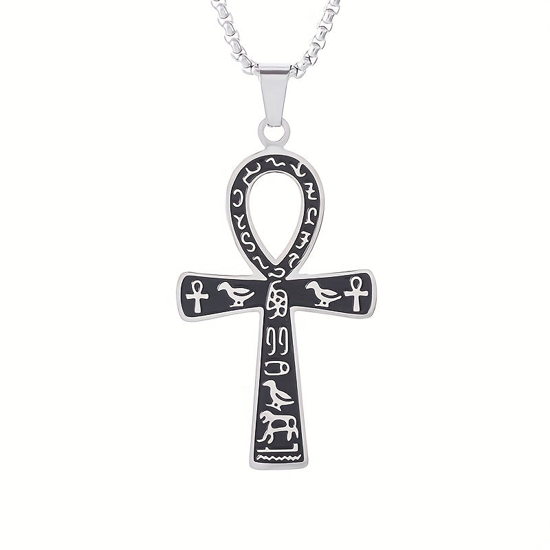 Ancient Egyptian Ankh Cross Pendant – Men’s Stainless Steel Necklace, Pharaoh Amulet Jewelry Gift