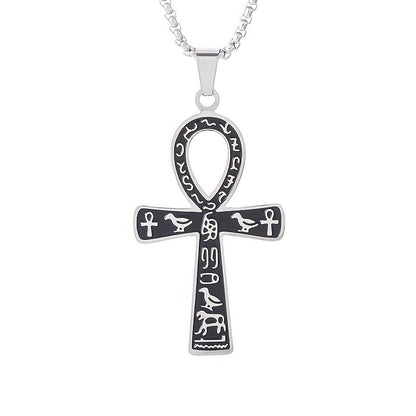 Ancient Egyptian Ankh Cross Pendant – Men’s Stainless Steel Necklace, Pharaoh Amulet Jewelry Gift