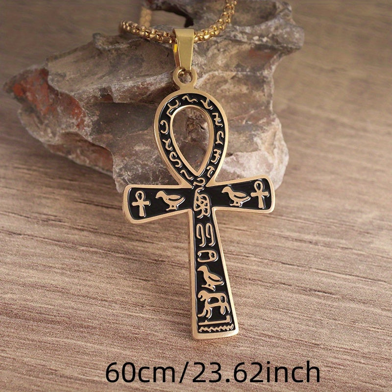 Ancient Egyptian Ankh Cross Pendant – Men’s Stainless Steel Necklace, Pharaoh Amulet Jewelry Gift