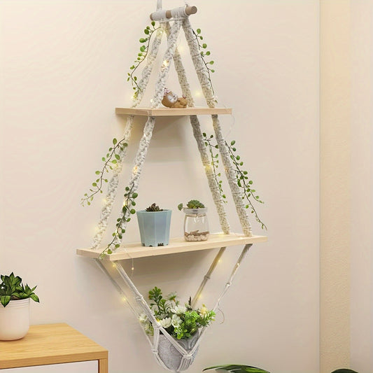 Handmade Macrame Wall Shelf – Bohemian Hanging Storage & Display Décor