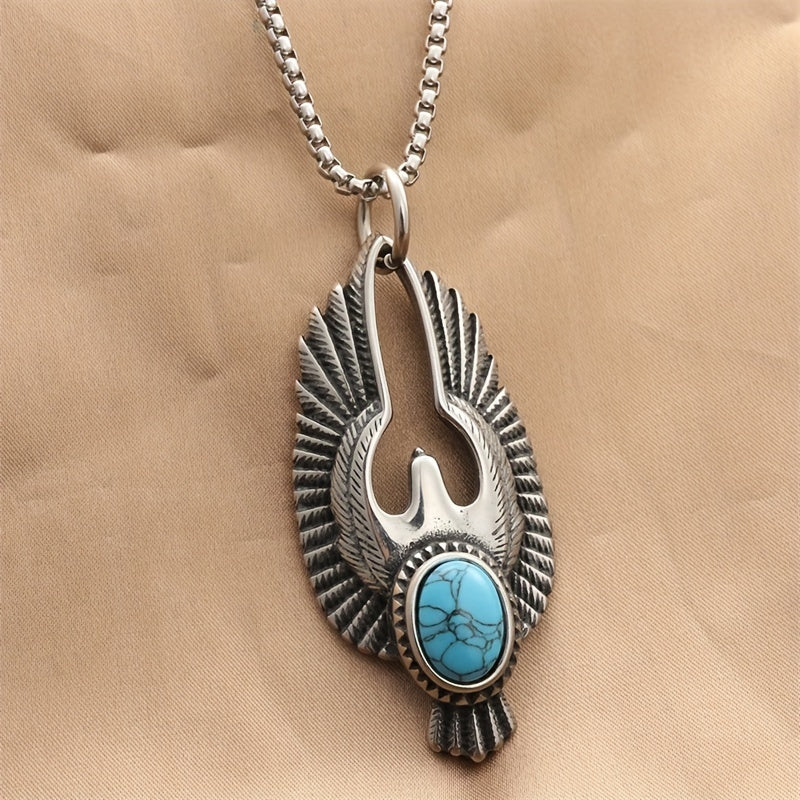 Retro Men’s Turquoise Necklace – Stylish Titanium Pendant