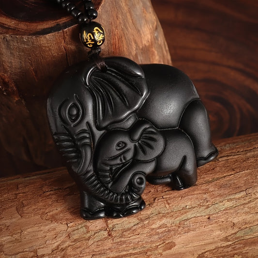 African Totem Elephant Necklace – Hand-Carved Pendant