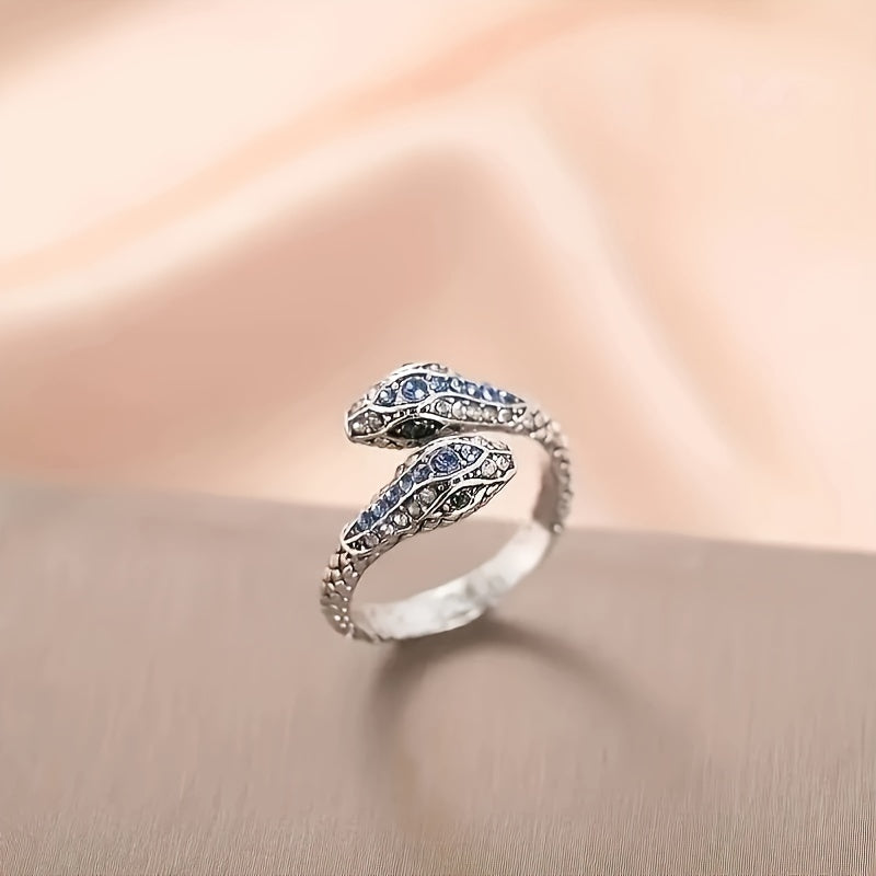 Elegant Adjustable Snake Ring – Blue Crystal Accents, Perfect for Any Occasion