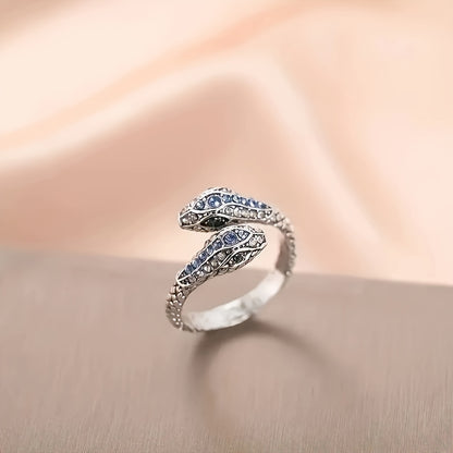 Elegant Adjustable Snake Ring – Blue Crystal Accents, Perfect for Any Occasion