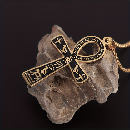 Ancient Egyptian Ankh Cross Pendant – Men’s Stainless Steel Necklace, Pharaoh Amulet Jewelry Gift