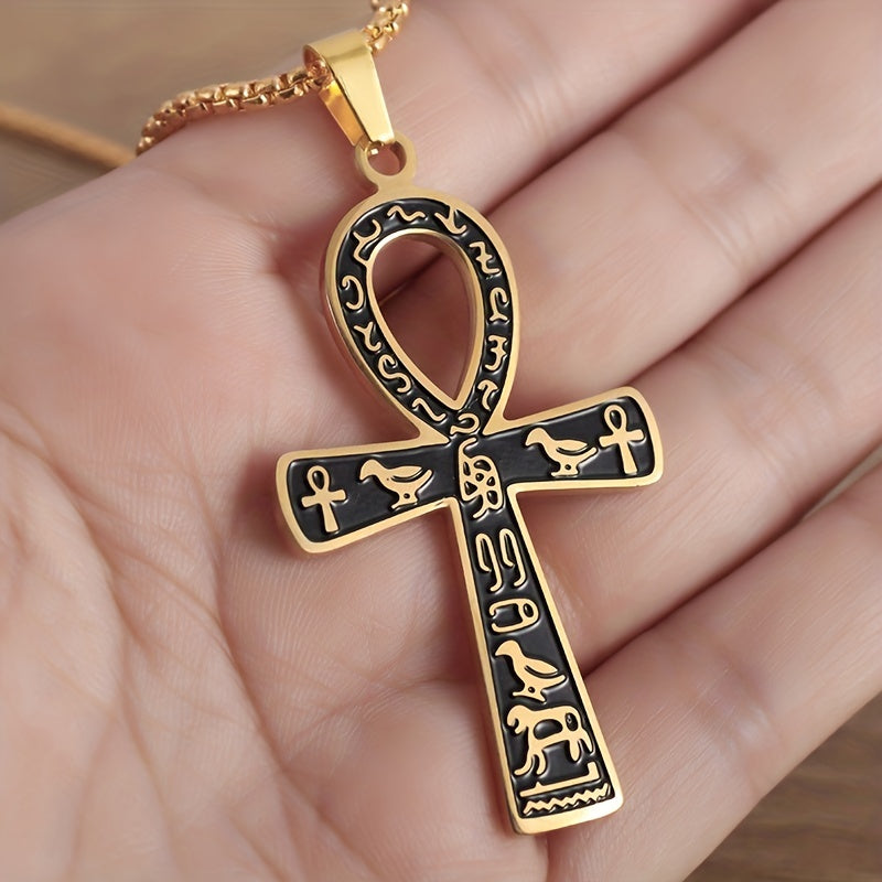 Ancient Egyptian Ankh Cross Pendant – Men’s Stainless Steel Necklace, Pharaoh Amulet Jewelry Gift