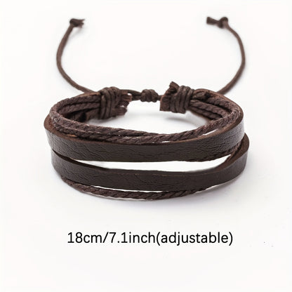 Men’s Multi-Layer Leather & Wooden Bead Bracelet Set – 4-Piece Fashion Accessory