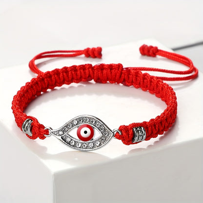 Adjustable Woven Evil Eye Bracelet – Multi-Color Nylon Thread with Alloy Charm, Protective Lucky Jewelry