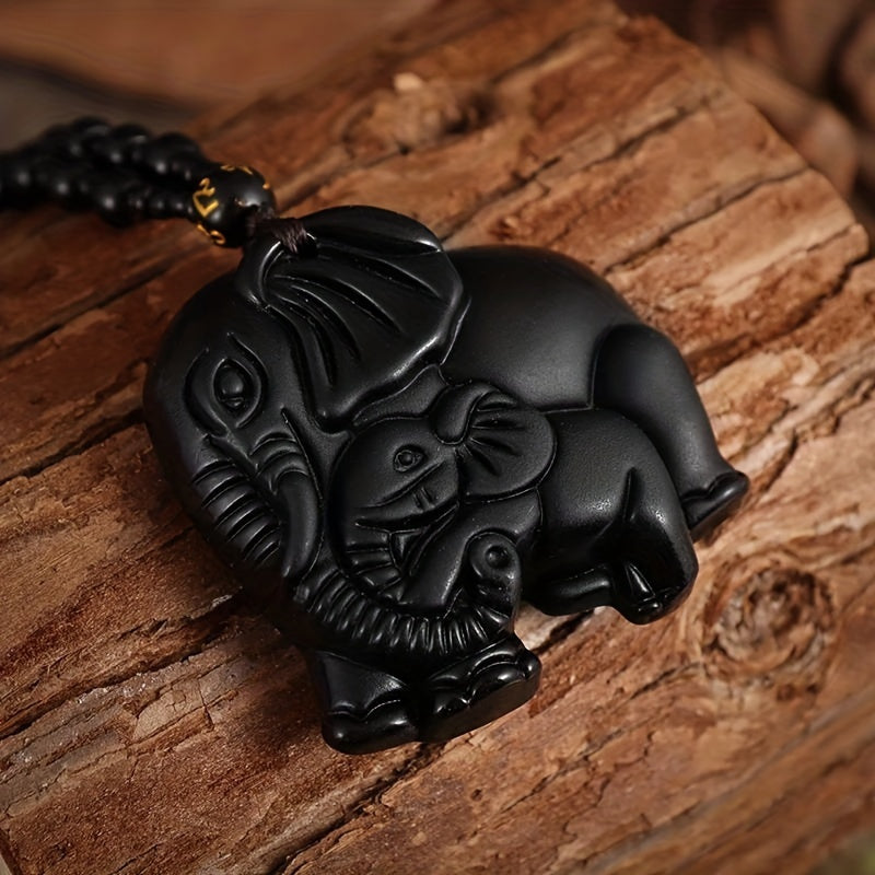 African Totem Elephant Necklace – Hand-Carved Pendant