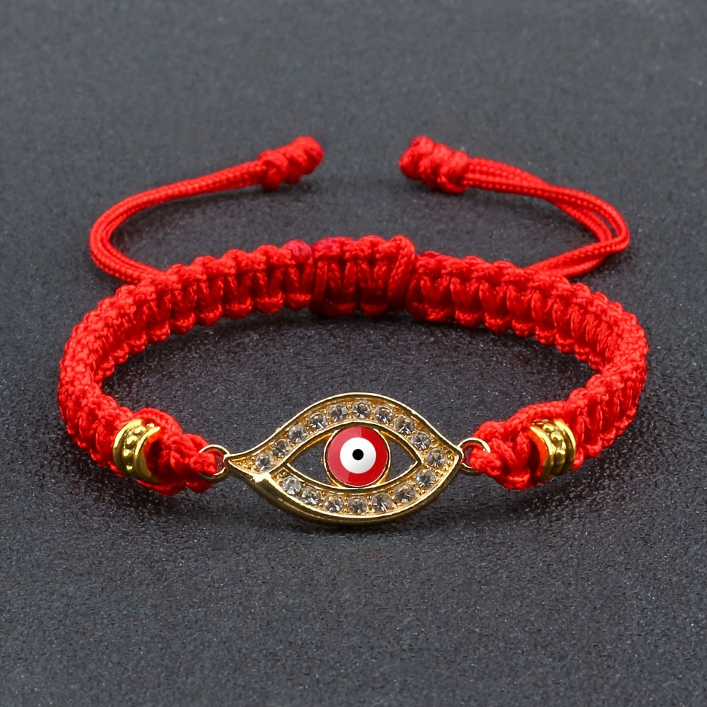 Adjustable Woven Evil Eye Bracelet – Multi-Color Nylon Thread with Alloy Charm, Protective Lucky Jewelry