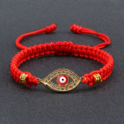 Adjustable Woven Evil Eye Bracelet – Multi-Color Nylon Thread with Alloy Charm, Protective Lucky Jewelry