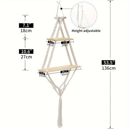 Handmade Macrame Wall Shelf – Bohemian Hanging Storage & Display Décor