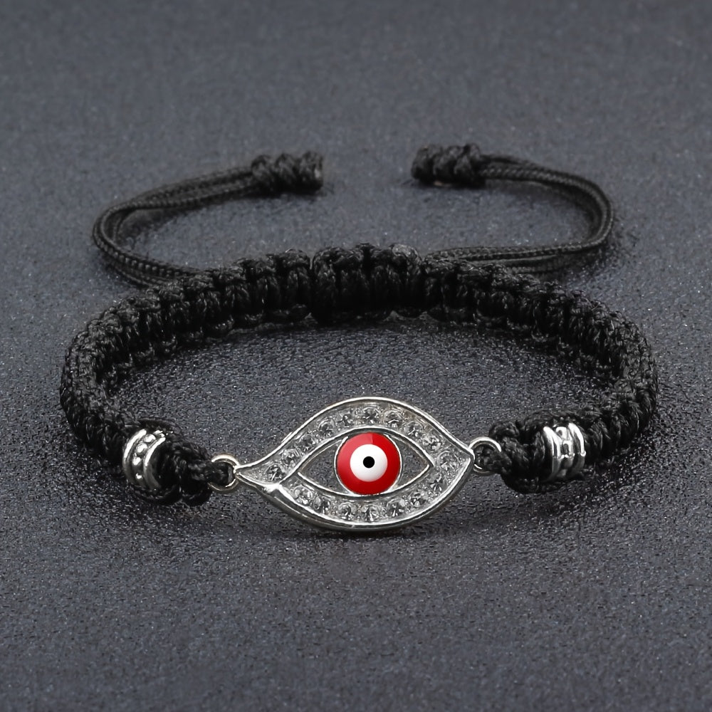 Adjustable Woven Evil Eye Bracelet – Multi-Color Nylon Thread with Alloy Charm, Protective Lucky Jewelry