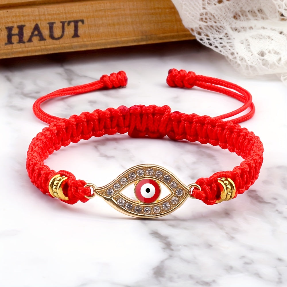 Adjustable Woven Evil Eye Bracelet – Multi-Color Nylon Thread with Alloy Charm, Protective Lucky Jewelry