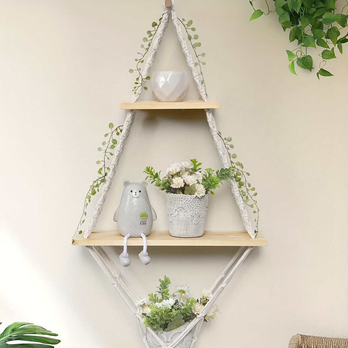 Handmade Macrame Wall Shelf – Bohemian Hanging Storage & Display Décor