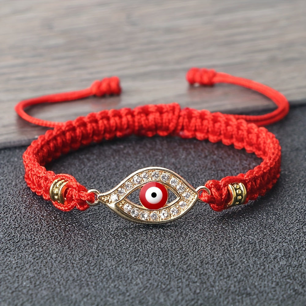 Adjustable Woven Evil Eye Bracelet – Multi-Color Nylon Thread with Alloy Charm, Protective Lucky Jewelry