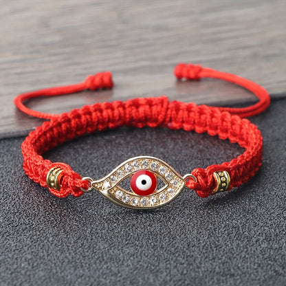 Adjustable Woven Evil Eye Bracelet – Multi-Color Nylon Thread with Alloy Charm, Protective Lucky Jewelry