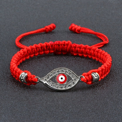 Adjustable Woven Evil Eye Bracelet – Multi-Color Nylon Thread with Alloy Charm, Protective Lucky Jewelry