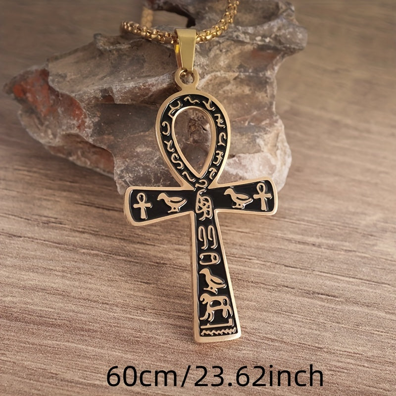 Ancient Egyptian Ankh Cross Pendant – Men’s Stainless Steel Necklace, Pharaoh Amulet Jewelry Gift