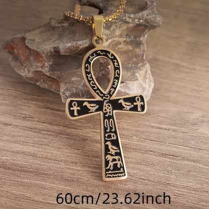 Ancient Egyptian Ankh Cross Pendant – Men’s Stainless Steel Necklace, Pharaoh Amulet Jewelry Gift