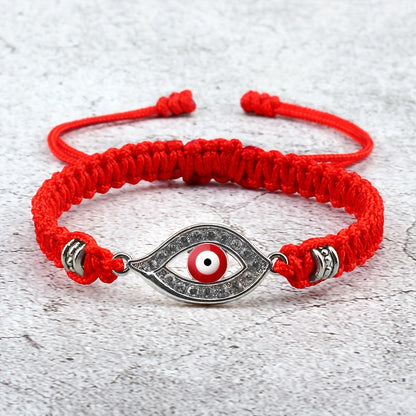Adjustable Woven Evil Eye Bracelet – Multi-Color Nylon Thread with Alloy Charm, Protective Lucky Jewelry