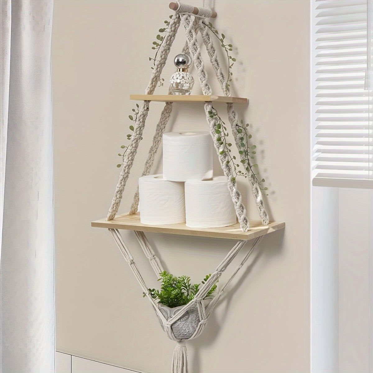 Handmade Macrame Wall Shelf – Bohemian Hanging Storage & Display Décor