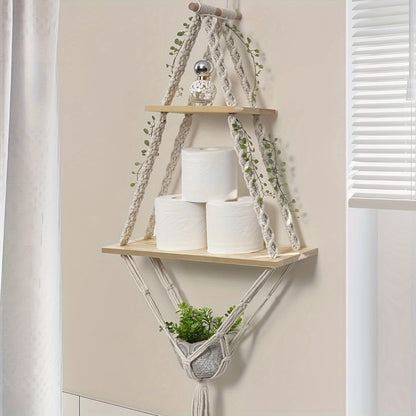 Handmade Macrame Wall Shelf – Bohemian Hanging Storage & Display Décor