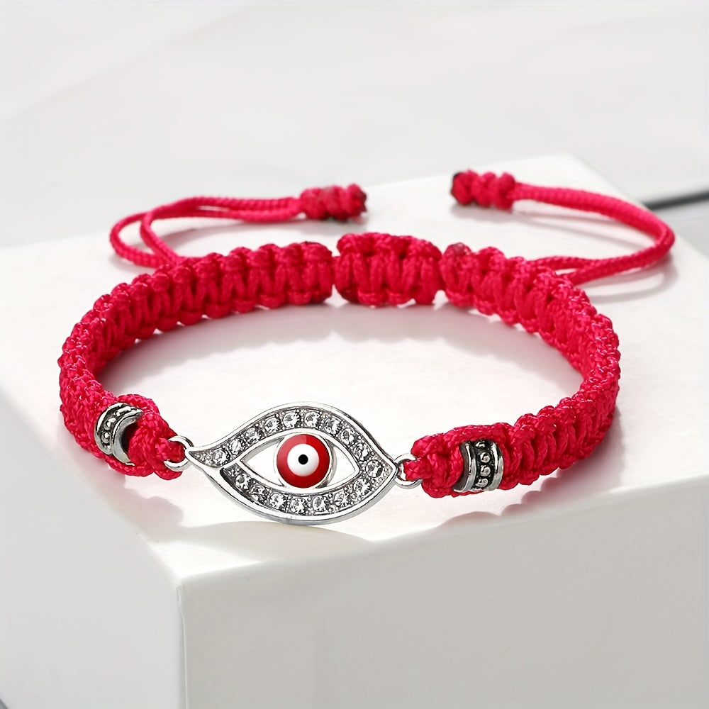 Adjustable Woven Evil Eye Bracelet – Multi-Color Nylon Thread with Alloy Charm, Protective Lucky Jewelry