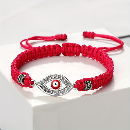 Adjustable Woven Evil Eye Bracelet – Multi-Color Nylon Thread with Alloy Charm, Protective Lucky Jewelry