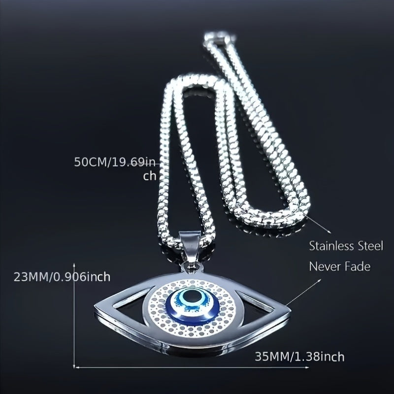Vintage Evil Eye Pendant Necklace in Stainless Steel with Elegant Eye Motif – Timeless Artisan Jewelry